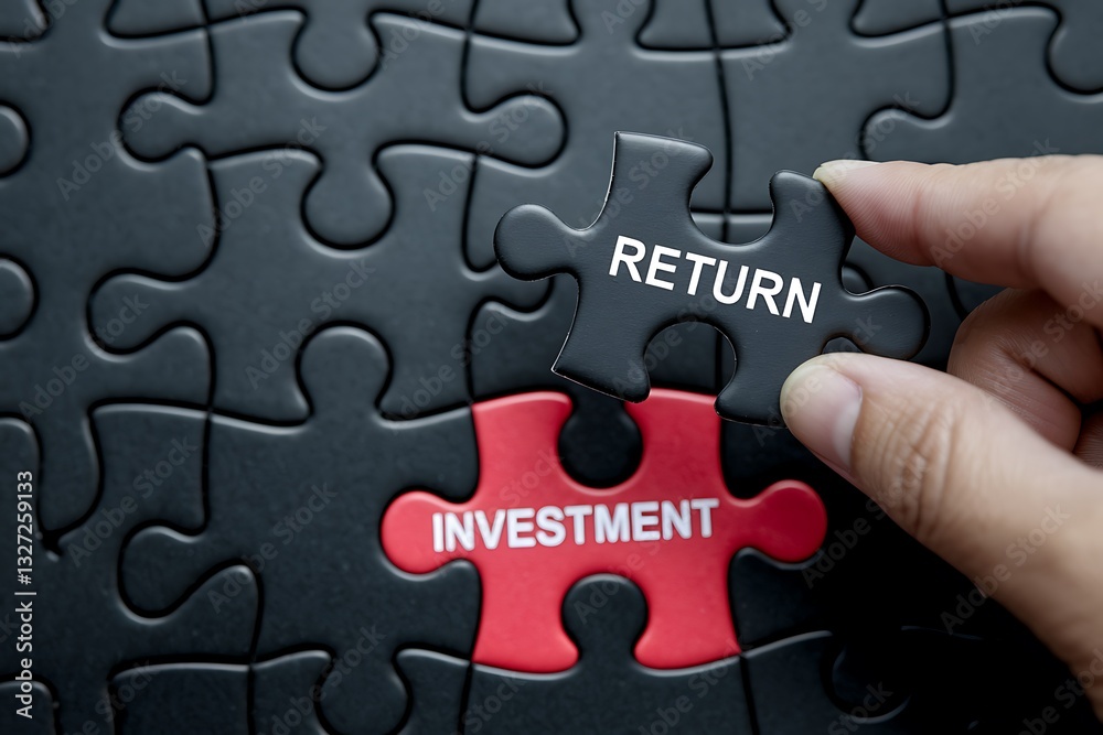ROI Concept in Puzzle Form – Hand Placing Final Piece Connecting ROI Concept in Puzzle Form – Hand Placing Final Piece Connecting