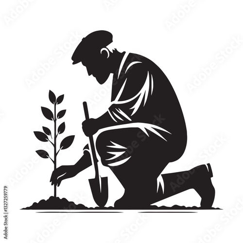 Veteran Old Man Gardening silhouette, a lifetime of experience in his hands - Old Man illustration - Minimalist Old Man vector - Knowledgeable grower
