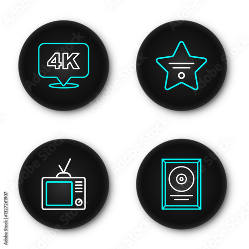 Set line CD disk award in frame, Retro tv, Walk of fame star and 4k Ultra HD icon. Vector