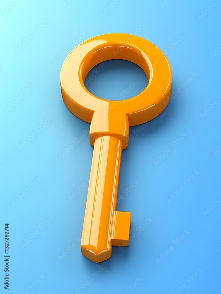 A Single Orange Key Symbolizing Security and Access on a Light Blue Background A Single Orange Key Symbolizing Security and Access on a Light Blue Background