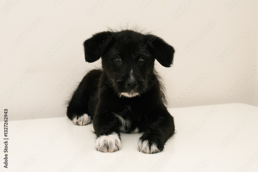 Adorable Black Puppy Resting Calmly