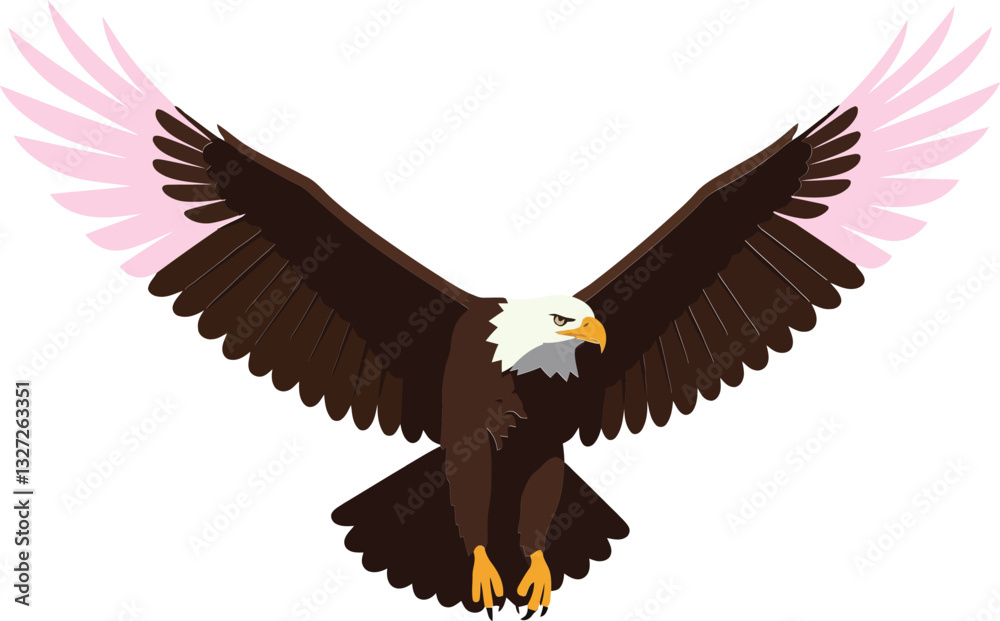 Obraz premium Majestic eagle soaring gracefully through a clear sky with outstretched wings in a minimalist flat design style vector art