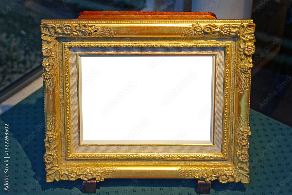 Classic Style Gold Picture Frame at Green Plush Copy Space