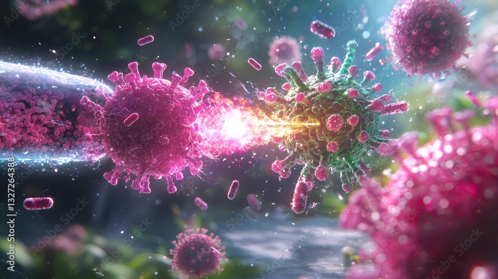 Microscopic Battle: Nanobots Clash with Deadly Viruses in a Cinematic Display of Cellular Warfare