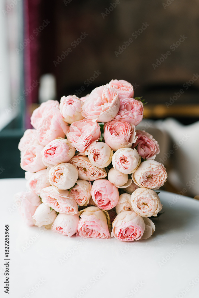 Elegant Pink Peony Bouquet On Table
