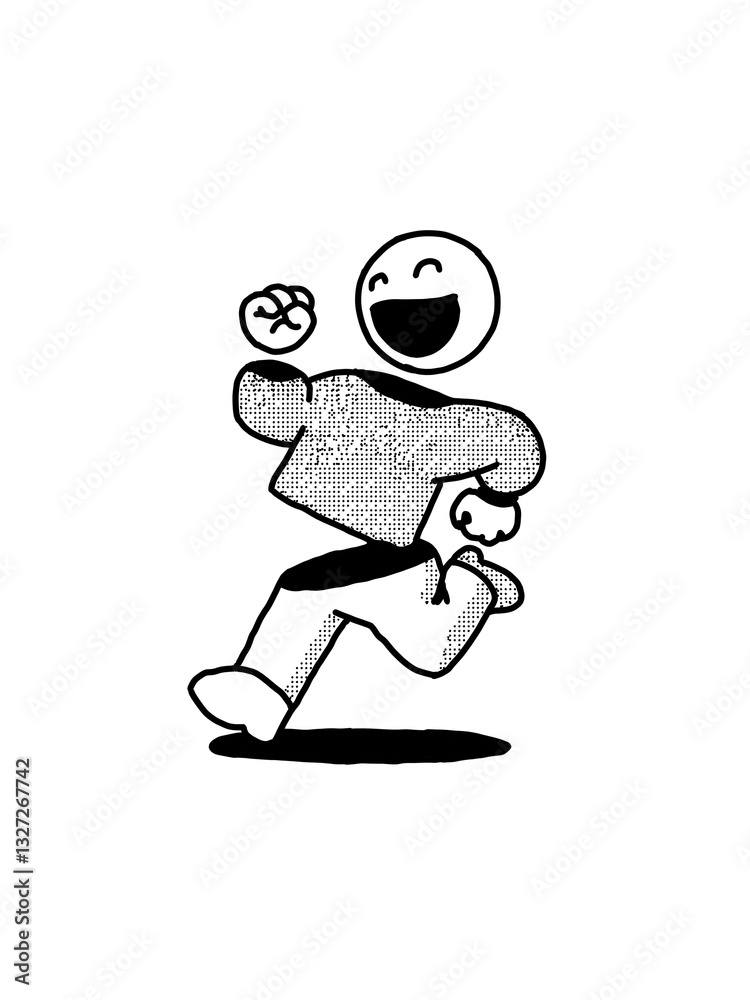 illustration of a character of a person smiling widely with his body as if separated illustration of a character of a person smiling widely with his body as if separated