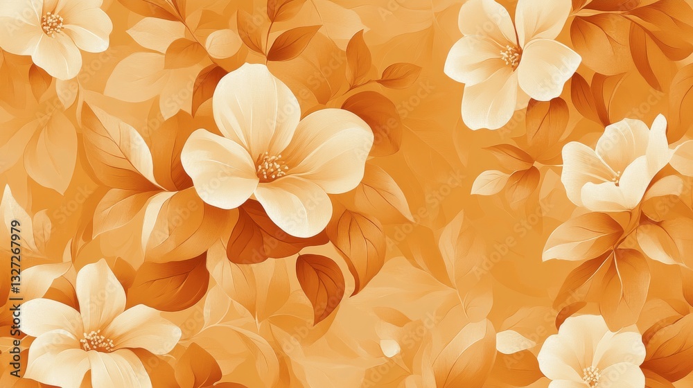 Cute floral patterns with flowers and leaves. Perfect for stylish fabrics, wallpaper, wrapping paper, and linens in orange hues. Cute floral patterns with flowers and leaves. Perfect for stylish fabrics, wallpaper, wrapping paper, and linens in orange hues.