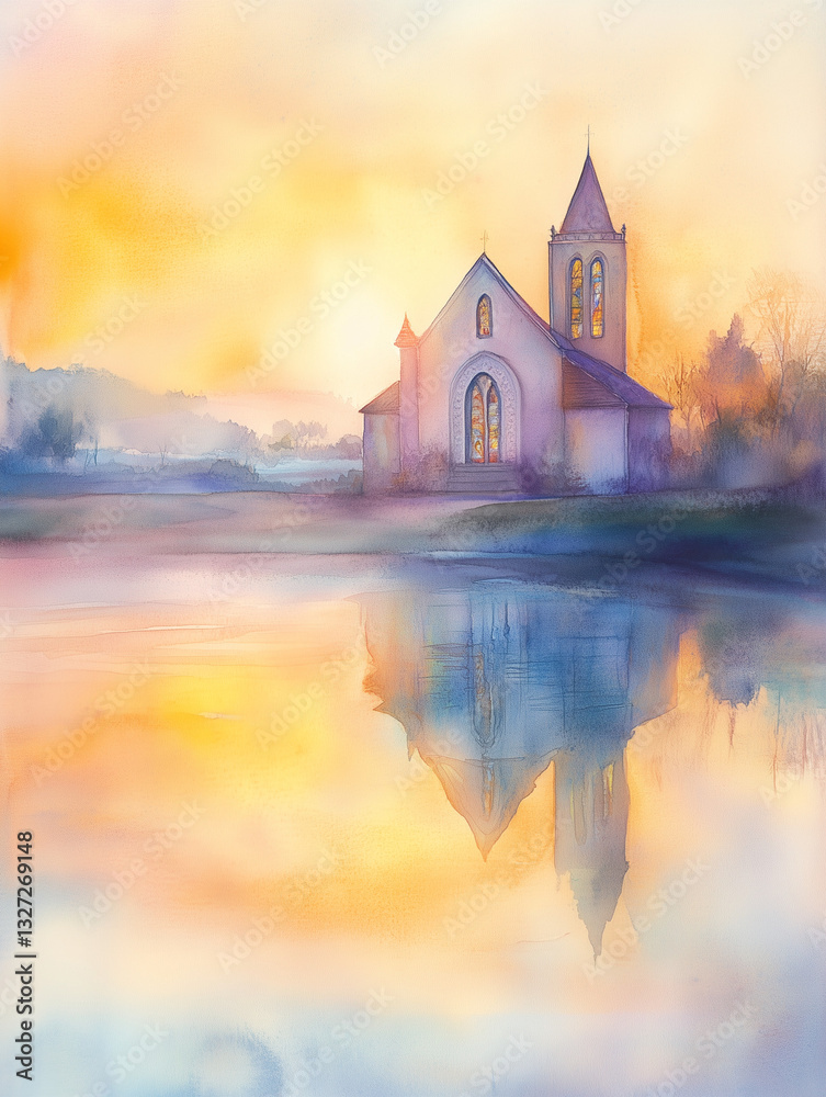 Obraz premium Serene Church at Sunrise