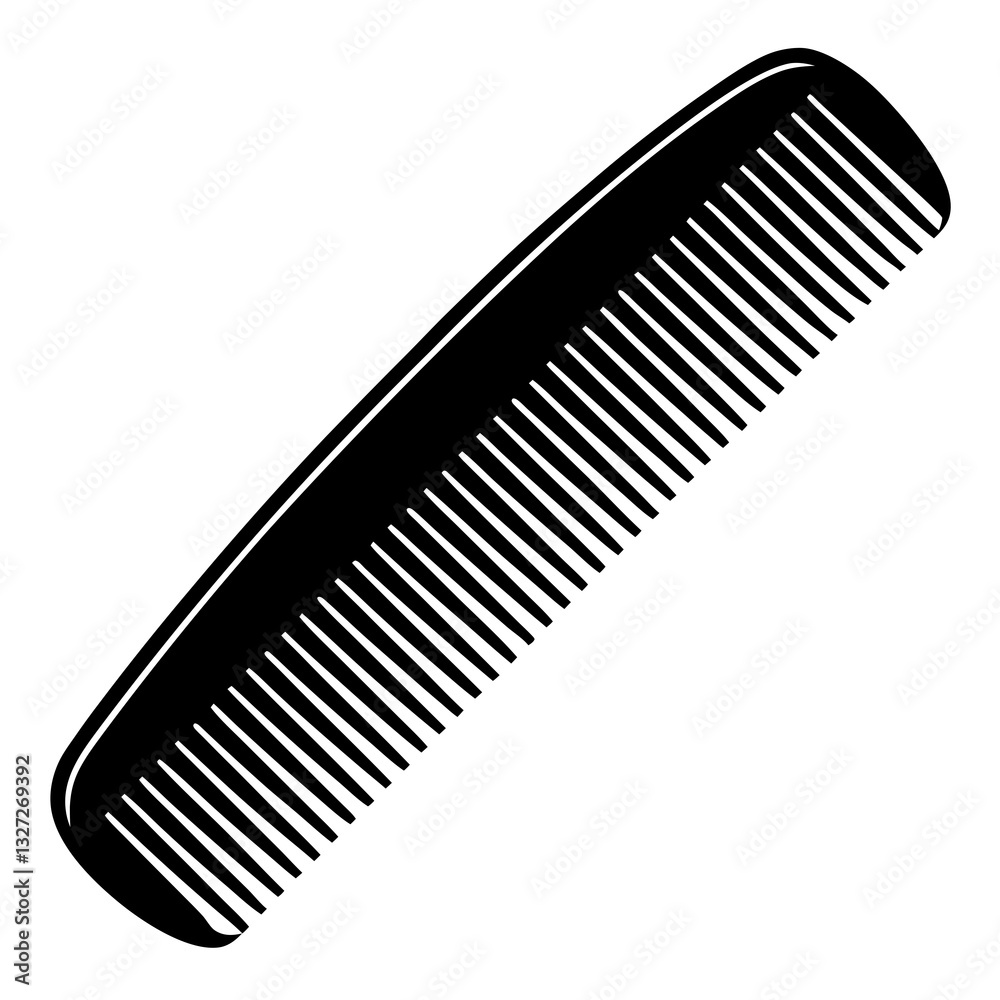 Curved Comb with Evenly Spaced Teeth - Black Vector Illustration Curved Comb with Evenly Spaced Teeth - Black Vector Illustration