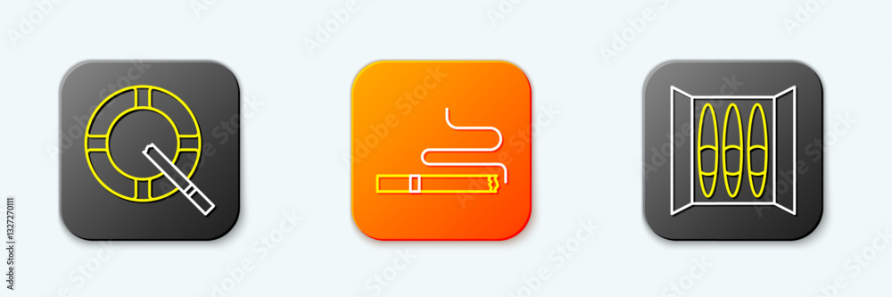Set line Ashtray with cigarette, Cigarette and icon. Vector Set line Ashtray with cigarette, Cigarette and icon. Vector