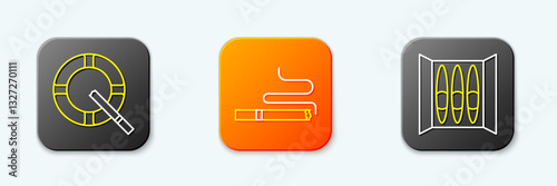 Set line Ashtray with cigarette, Cigarette and icon. Vector