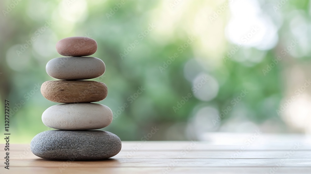 Tastefully arranged stack of smooth pebbles exuding calmness and tranquility against a blurred outdoor background : Generative AI Tastefully arranged stack of smooth pebbles exuding calmness and tranquility against a blurred outdoor background : Generative AI