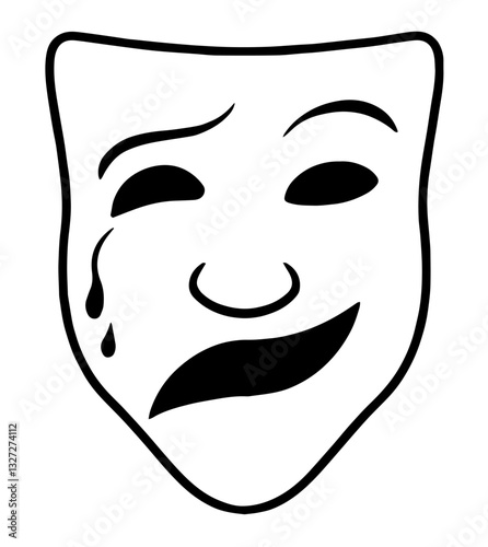 Theatrical Mask with Half Sad Expression and Half Joyful Expression. Tragedy and Comedy, Emotional Performance.

