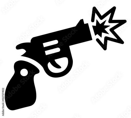 Silhouette of Revolver with Flash Representing a Gunshot. Weapon, Shooting, Action, Conflict.

