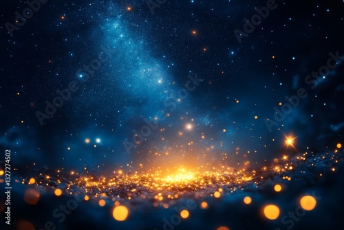Obraz na płótnie Starry night sky with bright yellow spot in the middle w salonie