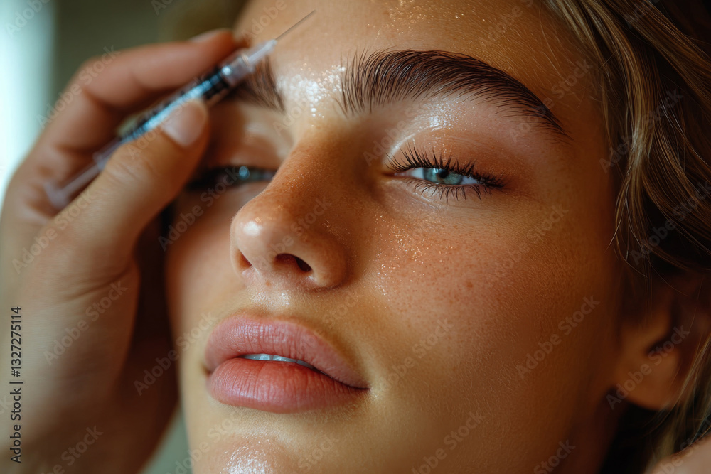 Woman gets beauty shot at cosmetologist's salon