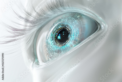 Technology eye looking. Smart contact lenses. The eye close-up. The concept of new technology iris recognition.