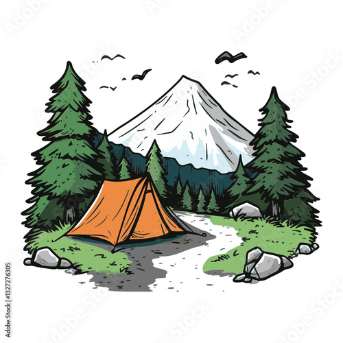 Campsite on Cliff Overlooking Mountain Landscape