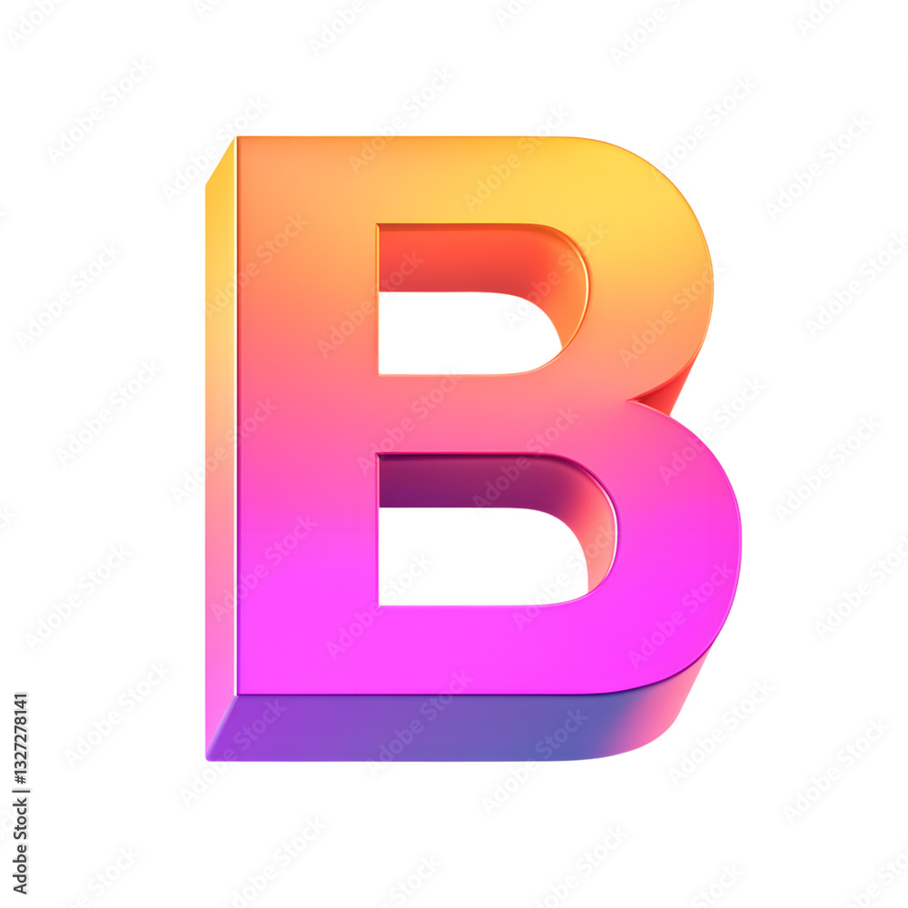 A three dimensional letter B with a gradient color scheme