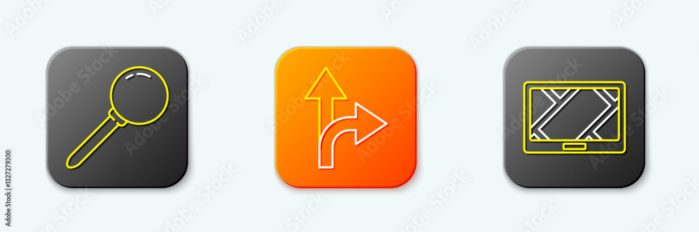 Set line Push pin, Road traffic sign and Gps device with map icon. Vector Set line Push pin, Road traffic sign and Gps device with map icon. Vector