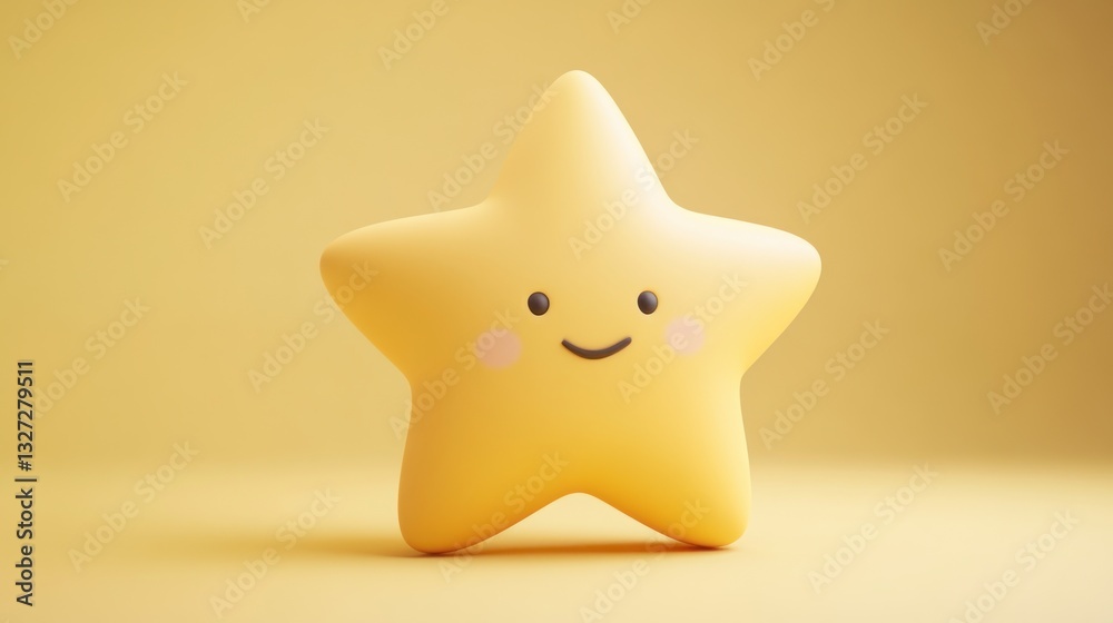 A charming yellow star character with a gentle expression and soft light A charming yellow star character with a gentle expression and soft light