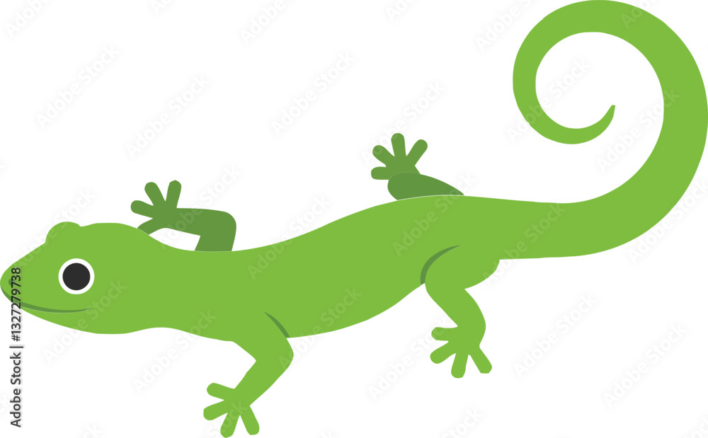 Green lizard crawling on a white background in a minimalistic flat design style showcasing its unique features and playful posture in vector illustration Green lizard crawling on a white background in a minimalistic flat design style showcasing its unique features and playful posture in vector illustration