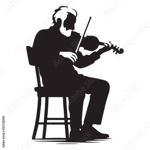 Accordionist Old Man Playing Musical Instruments silhouette, filling the streets with music - Old Man illustration - Minimalist Old Man vector - Lively performer
