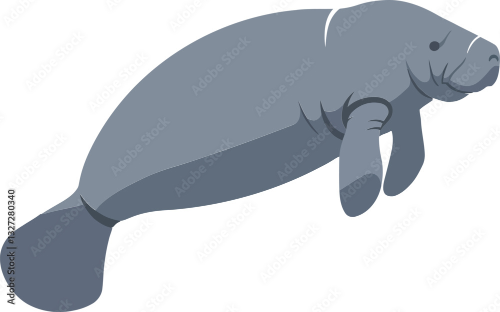 A playful manatee swimming gracefully through clear blue waters in a flat vector illustration showcasing marine life and aquatic tranquility in a serene underwater environment vector art