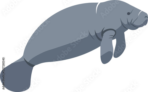 Obraz na płótnie A playful manatee swimming gracefully through clear blue waters in a flat vector illustration showcasing marine life and aquatic tranquility in a serene underwater environment vector art w salonie