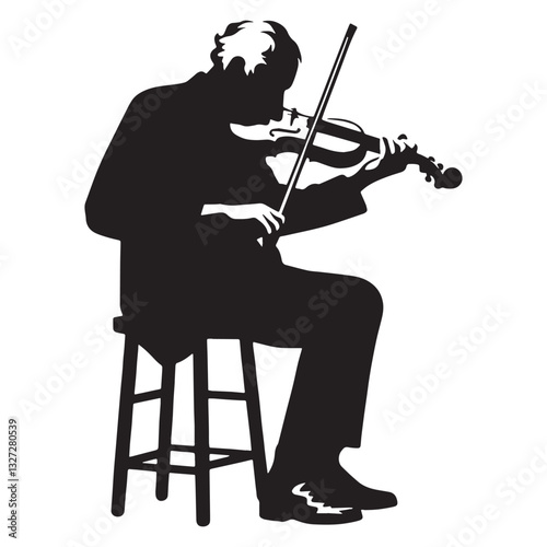 Masterful Old Man Playing Musical Instruments silhouette, commanding melodies with grace - Old Man illustration - Minimalist Old Man vector - Skilled artist
