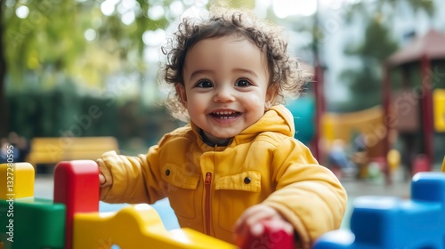 close up of child in the playground, child playing with toys
