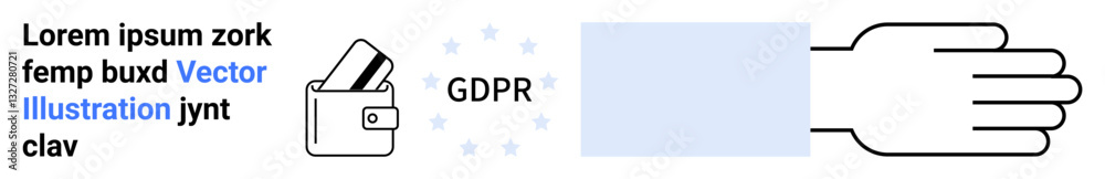 Wallet with NFC chip, GDPR text, and an open hand icon. Ideal for data protection, privacy, IT security, digital transactions, legal compliance policy enforcement user rights. Landing page Wallet with NFC chip, GDPR text, and an open hand icon. Ideal for data protection, privacy, IT security, digital transactions, legal compliance policy enforcement user rights. Landing page