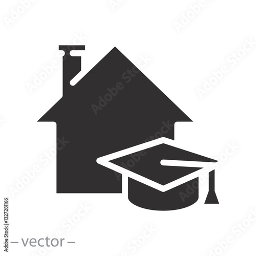 home education icon, online learning, elearning distance, flat vector illustration