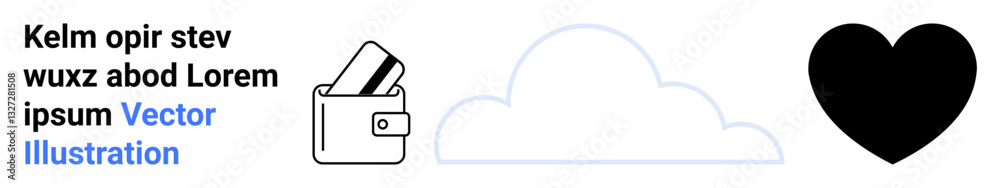 Wallet with cards, cloud, and black heart icon. Ideal for finance, technology, cloud services, security, online transactions love mobile applications. Landing page Wallet with cards, cloud, and black heart icon. Ideal for finance, technology, cloud services, security, online transactions love mobile applications. Landing page