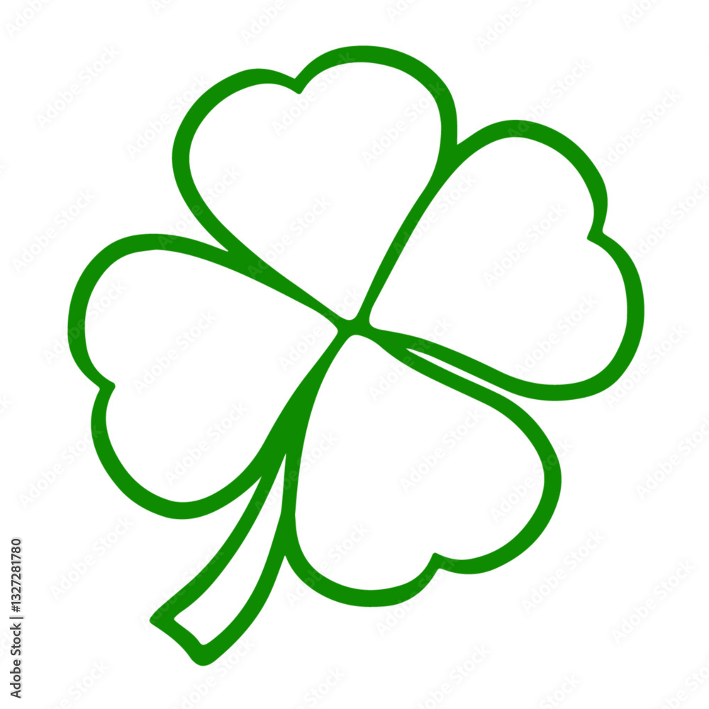 Green four-leaf clover, symbolizing good luck and fortune, associated with St. Patrick's Day and Irish tradition. Green four-leaf clover, symbolizing good luck and fortune, associated with St. Patrick's Day and Irish tradition.