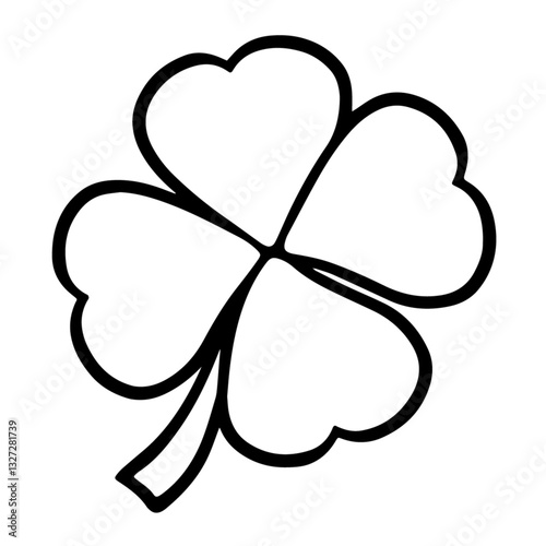 Four-leaf clover where each leaf is heart-shaped, representing luck and love, ideal for St. Patrick's Day celebration.