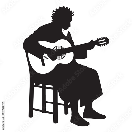 Melodic Old Man Playing Musical Instruments silhouette, a timeless expression of art - Old Man illustration - Minimalist Old Man vector - Musical figure
