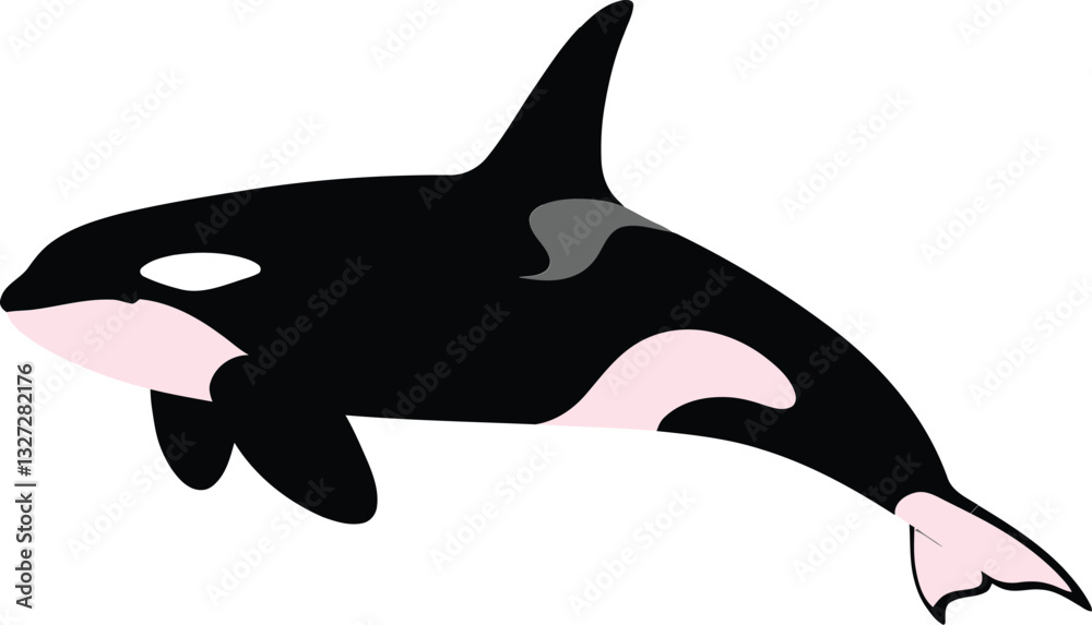 Naklejka premium A detailed illustration of a playful orca swimming gracefully in a vibrant sea, showcasing flat design aesthetics in vector art