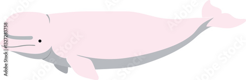 A gentle beluga whale swimming gracefully through serene waters in a minimal flat design style, showcasing the beauty of marine life in vector art