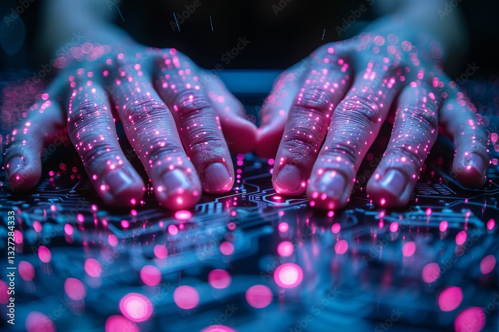 Futuristic Hands Interacting with Digital Interface