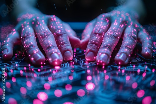 Obraz na płótnie Futuristic Hands Interacting with Digital Interface w salonie