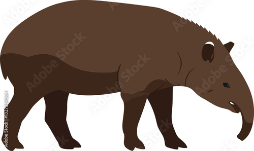 A brown tapir standing on four legs in a minimalistic flat design style showcasing its unique features in vector art
