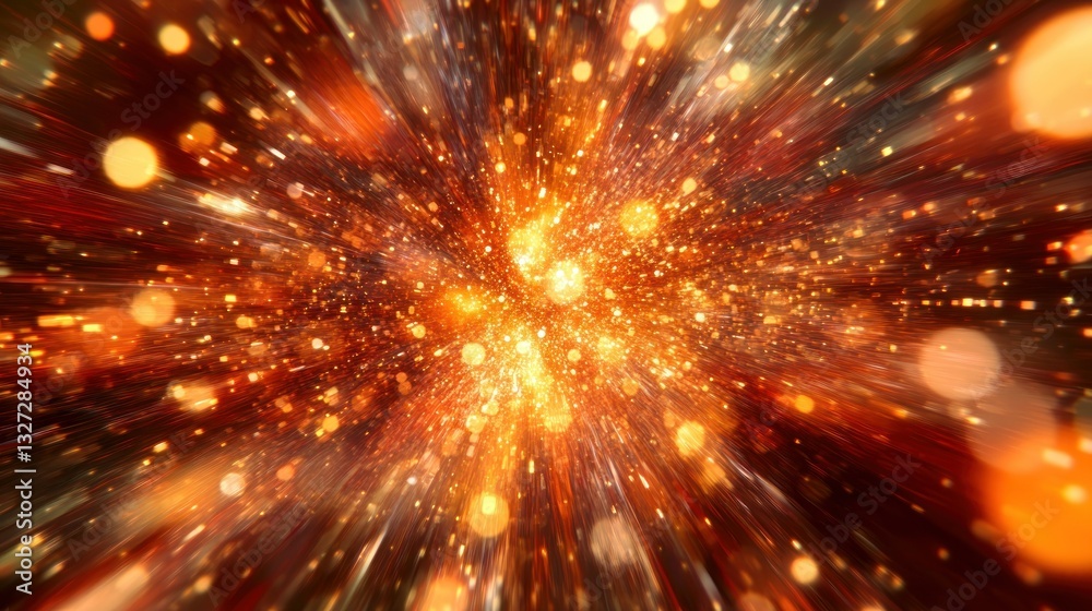 An abstract vibrant explosion featuring warm colors and bright particles An abstract vibrant explosion featuring warm colors and bright particles