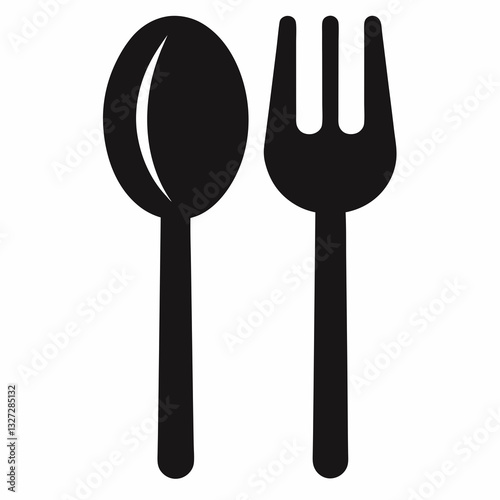 Fork and spoon icon black silhouette on white background 