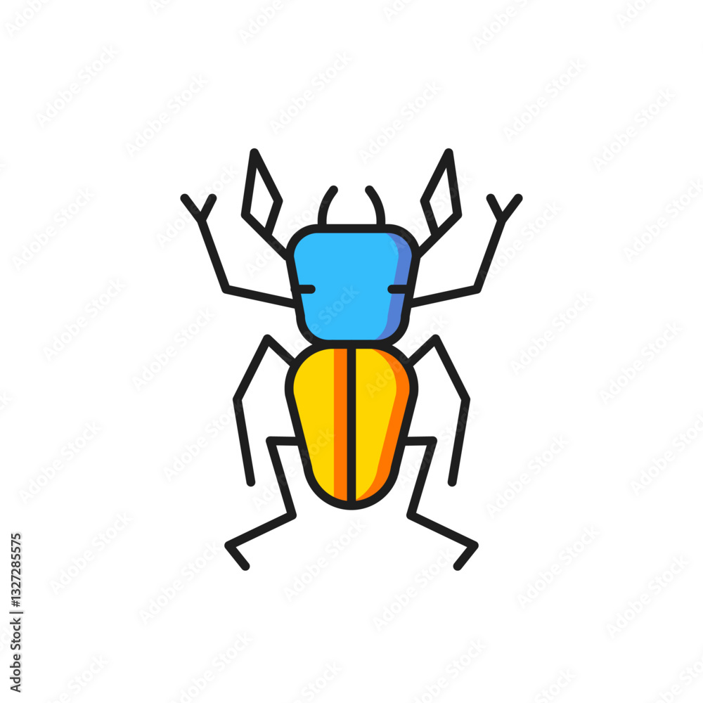 Color Beetle deer icon isolated on white background. Horned beetle. Big insect. Flat filled outline style with shadow. Vector Color Beetle deer icon isolated on white background. Horned beetle. Big insect. Flat filled outline style with shadow. Vector