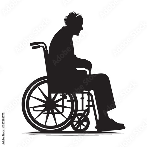 Philosophical Old Man Sitting in a Wheelchair silhouette, contemplating life’s mysteries - Old Man illustration - Minimalist Old Man vector - Deep thinker
