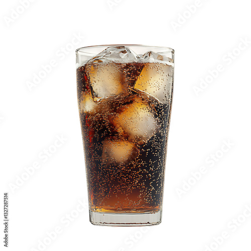 Glass of Cola with Ice Cubes Isolated on Transparent Background