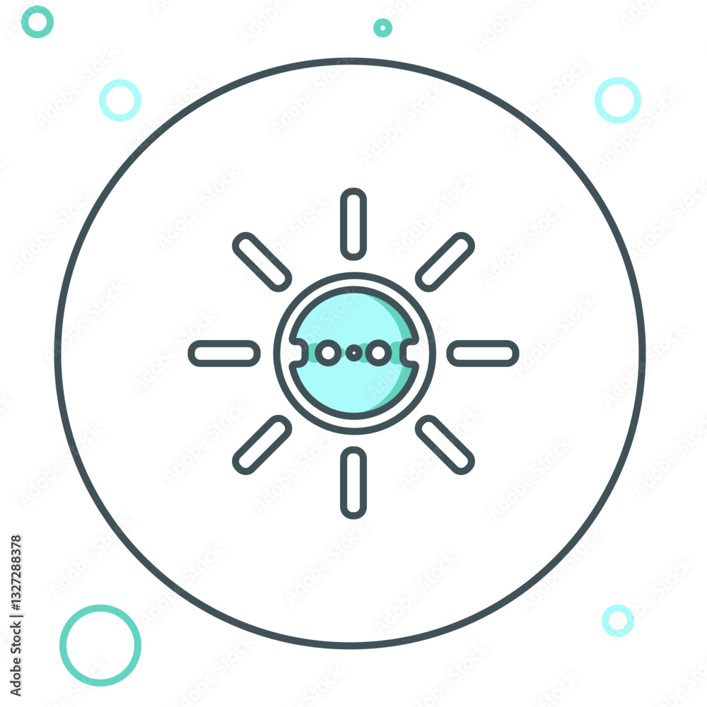 Line Solar energy panel icon isolated on white background. Sun with lightning symbol. Colorful outline concept. Vector Line Solar energy panel icon isolated on white background. Sun with lightning symbol. Colorful outline concept. Vector