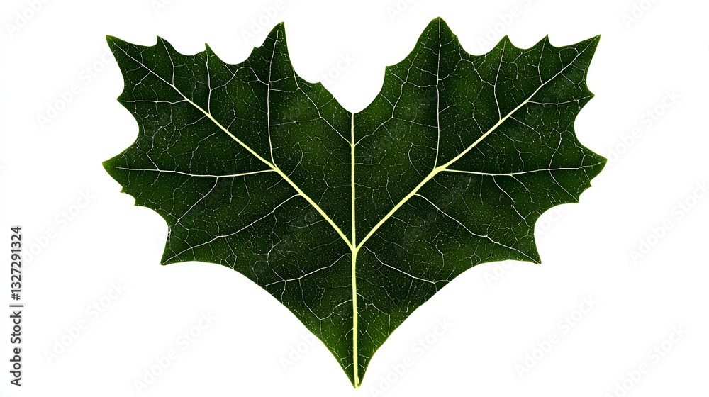 Symmetrical Green Maple Leaf Isolated on White Background with Detailed Texture and Vibrant Color Symmetrical Green Maple Leaf Isolated on White Background with Detailed Texture and Vibrant Color