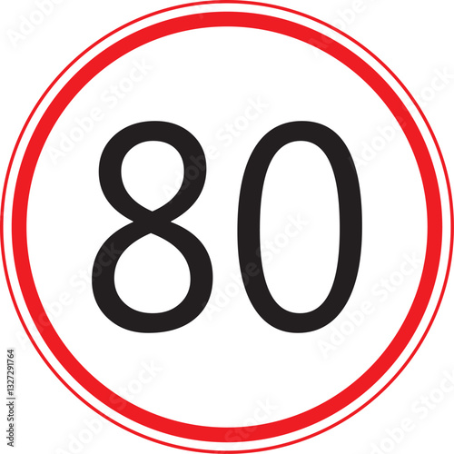 The number 80 is depicted on a sign, featuring a striking red and black color scheme